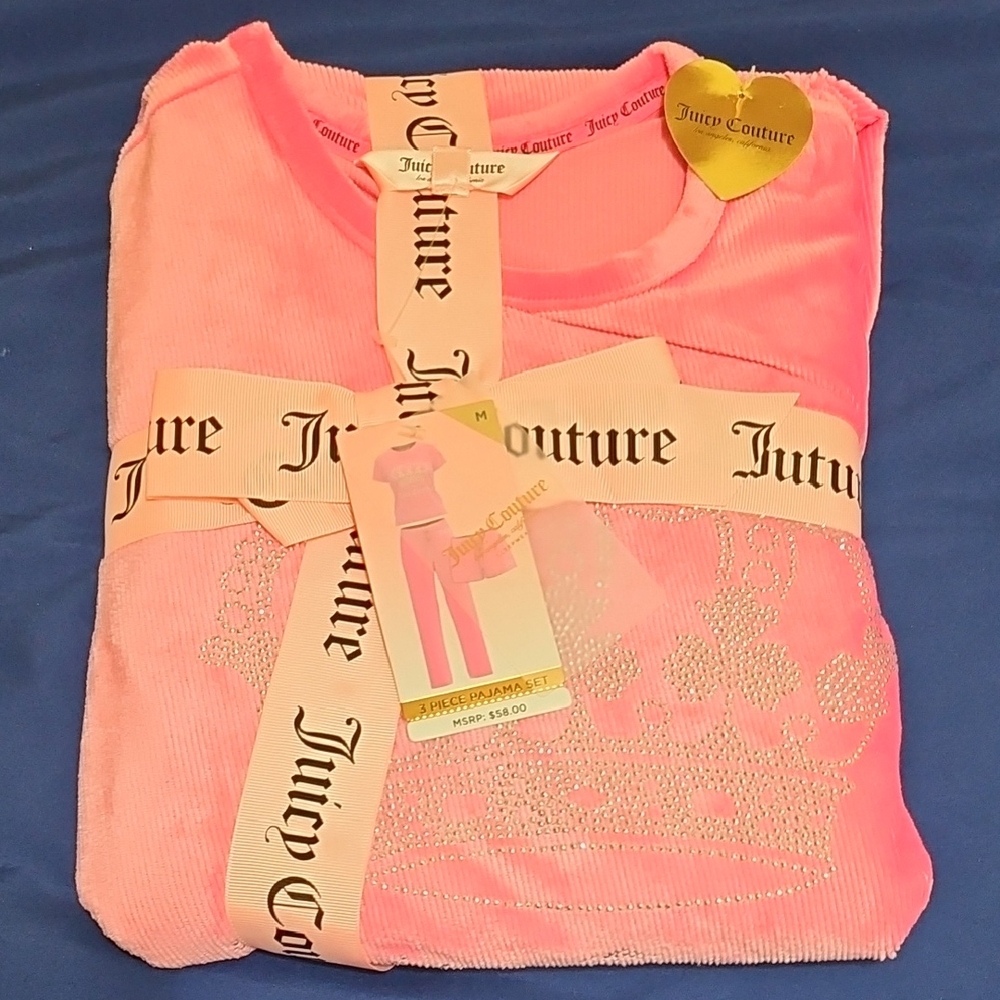 Juicy Couture Pink Velour Crown Pajama Set